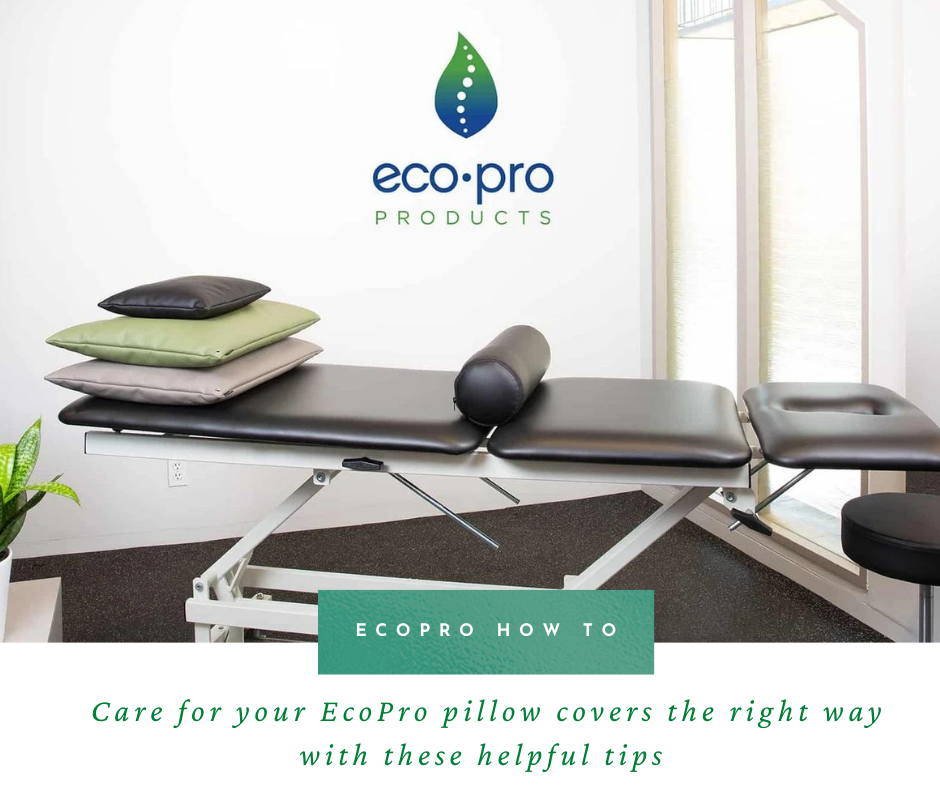 physical therapy office treatment table with ecopro pillow covers stacked on top