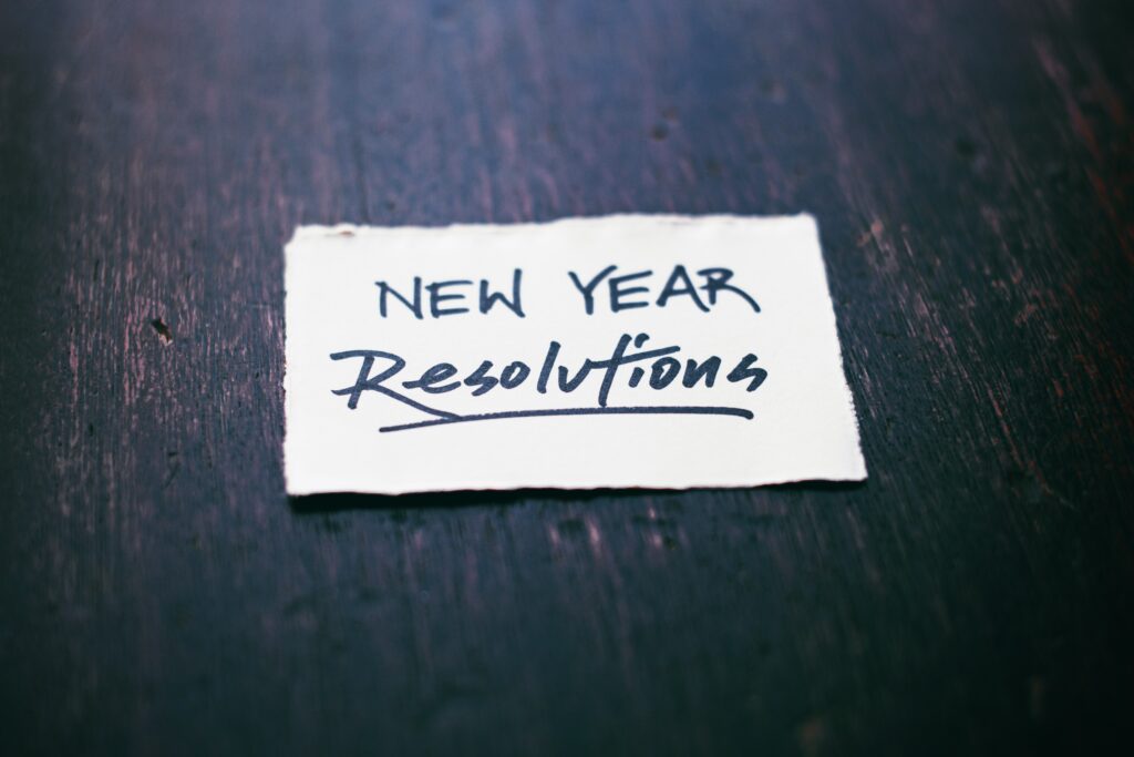 small white piece of paper with the words new year resolutions on it